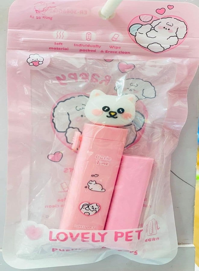 Parshya Pink Retractable Stick Eraser with Cute Animal Topper | Mess-Free & Refillable | Unique Kawaii School Supplies for Girls (1-Pack) - Image 3